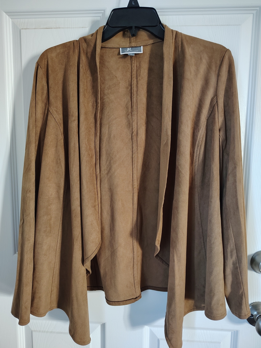 JM Collection Brown Suede Open-Front Draped Jacket